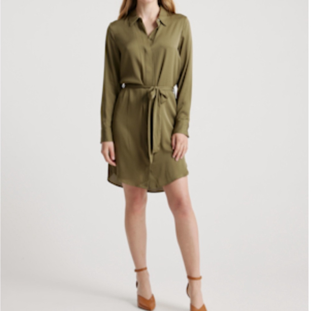 Quince Washable Stretch Silk Shirt Dress XS
